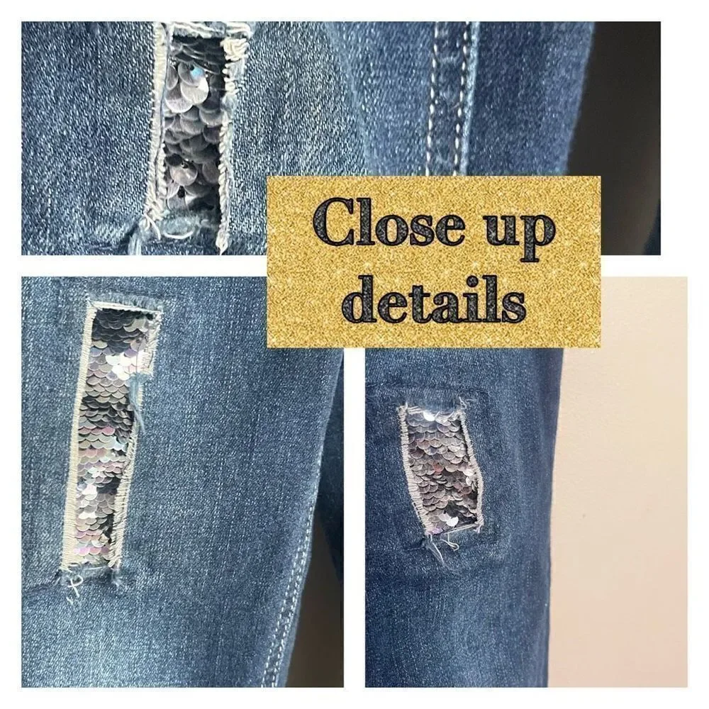 Justice Girls Overalls Size 8 Adjustable Flip Sequins Distressed Cuffed Hem Fall